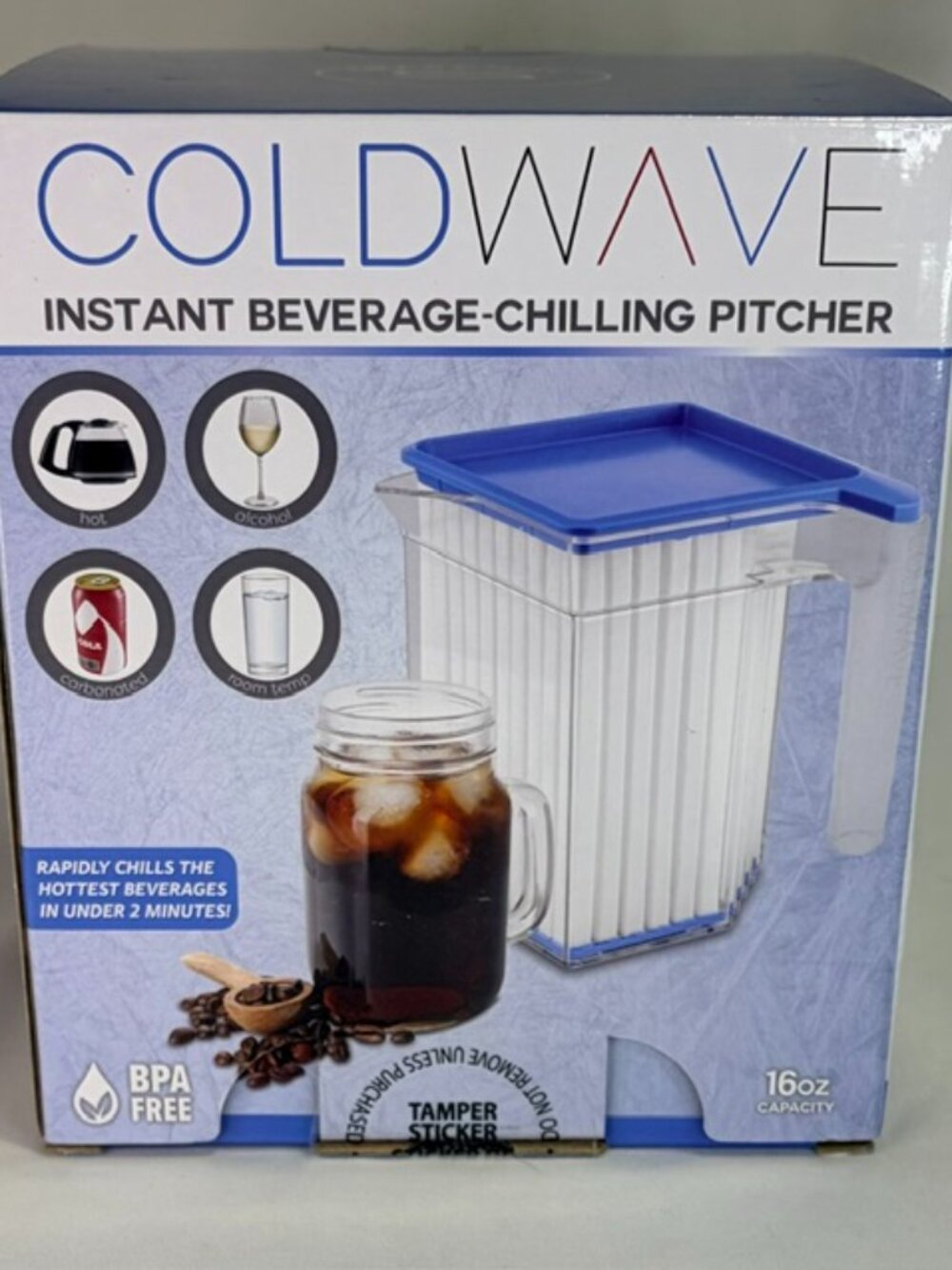 NIB Coldwave Instant Beverage Chilling Pitcher 16oz BPA-Free